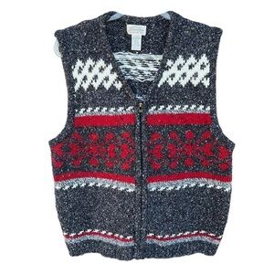 VTG St John’s Bay Fair Isle Snowflake Sweater Vest Red Gray Wool Blend XL Taiwan